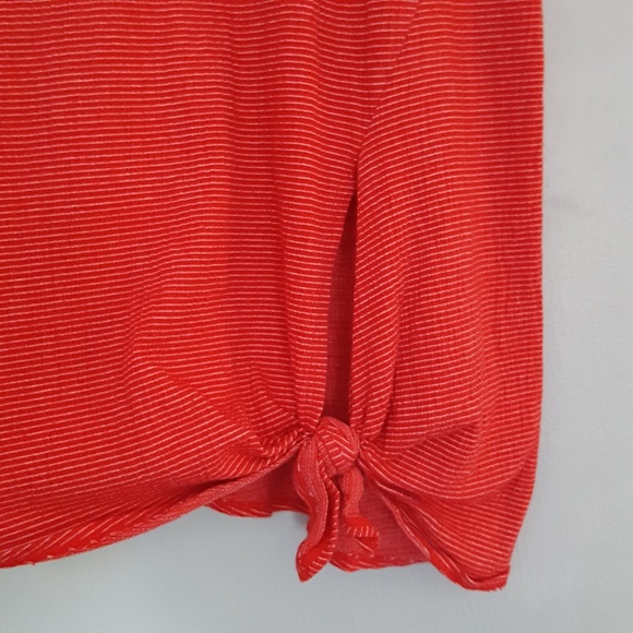 Max Studio Tie Front Asymmetrical Top Red Stripe - Picture 3 of 6